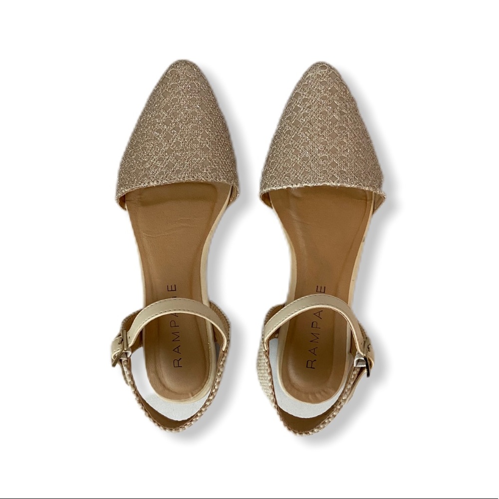 Rampage Gold and Beige Buckle Strap Flats - Size 7